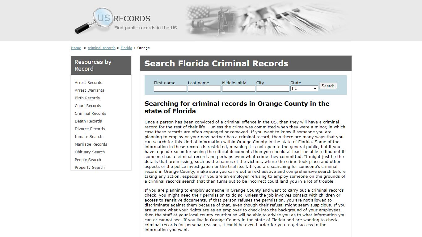 Search Criminal Records Orange Florida | US Records